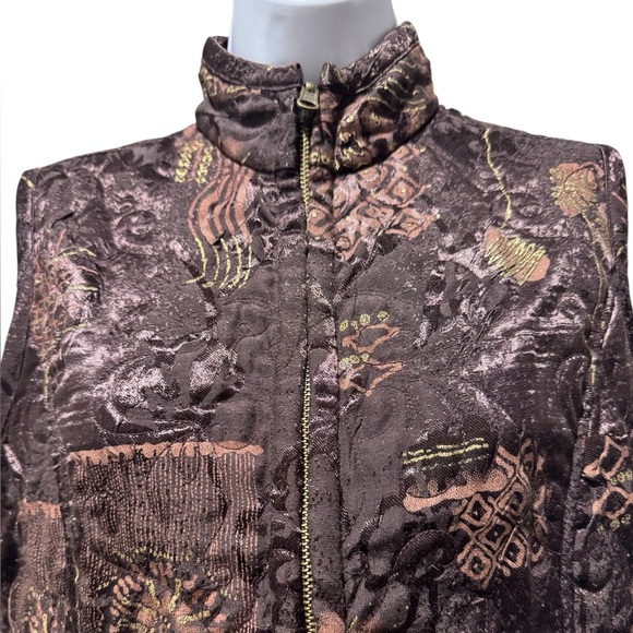 Chico’s Jacquard Quilted Vest Brown Metallic Pattern Zip Front Size 0 XS - Picture 4 of 14